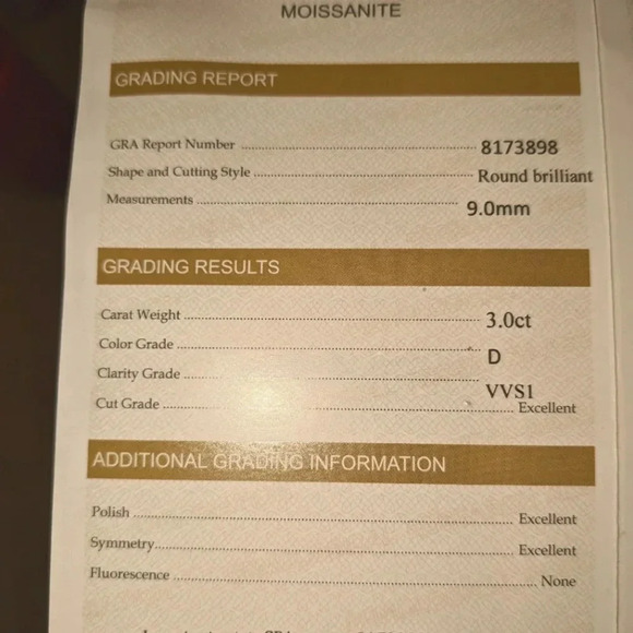 Round Brilliant Moissanite Loose Stone3.00 ct | 9.0mm GRA PAPERWORK DVVS1 - Picture 11 of 11